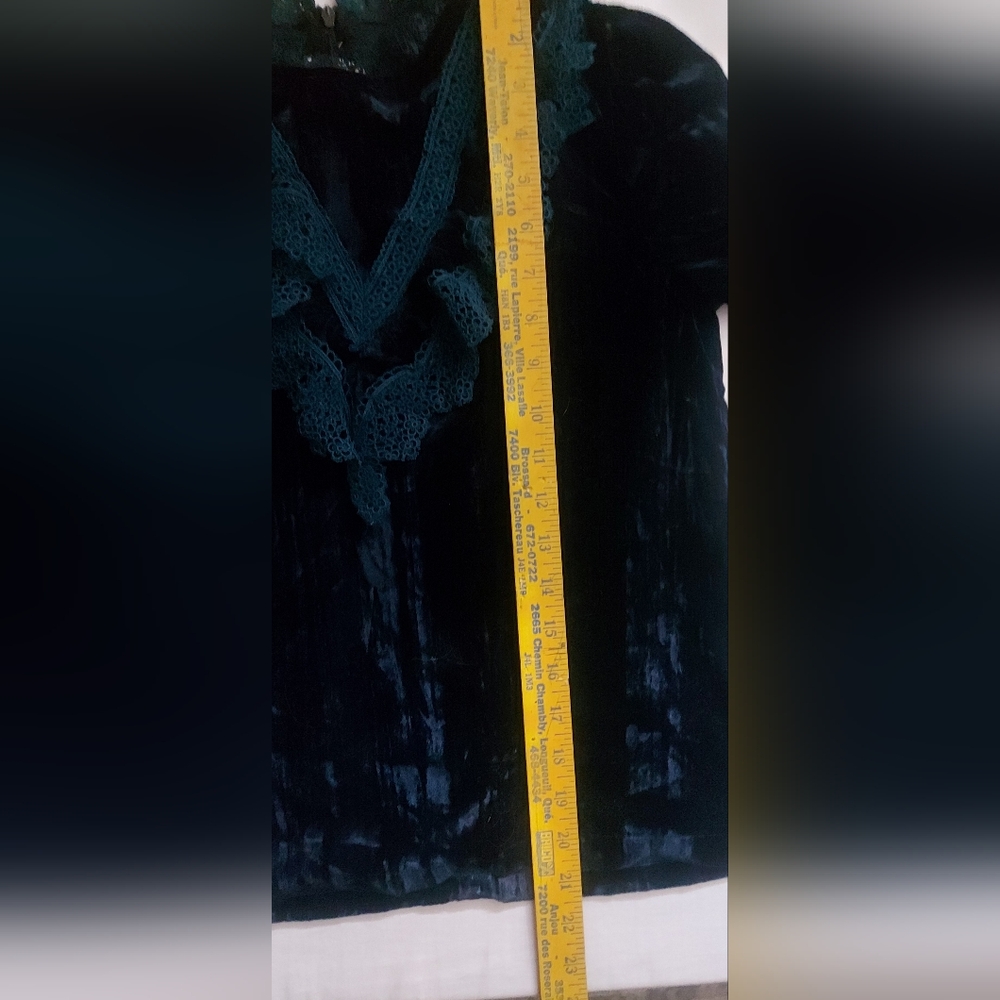 Crushed Velvet Lace Blouse Green Teal XS High Neck - Picture 7 of 13